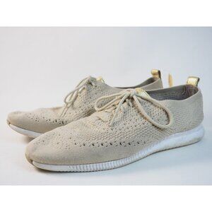 Cole Haan Grand OS Tan Perforated Fabric Laece-Up Sneakers Flats, Size 8